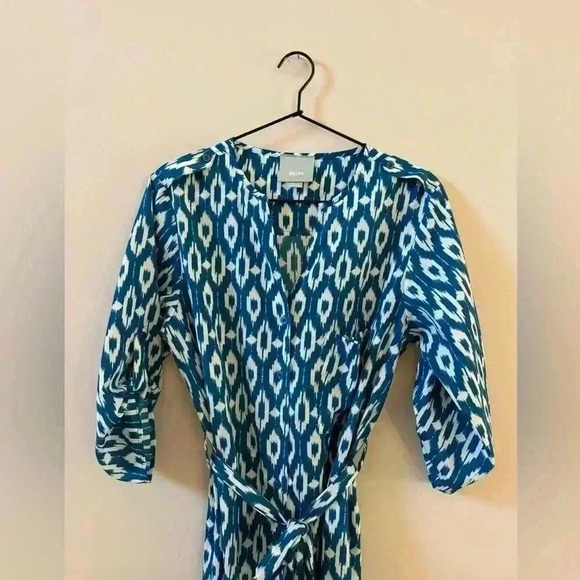 Anthropologie Maeve Frequencies Blue White Ikat Oversized Shirt Mini Dress Small - Picture 10 of 10